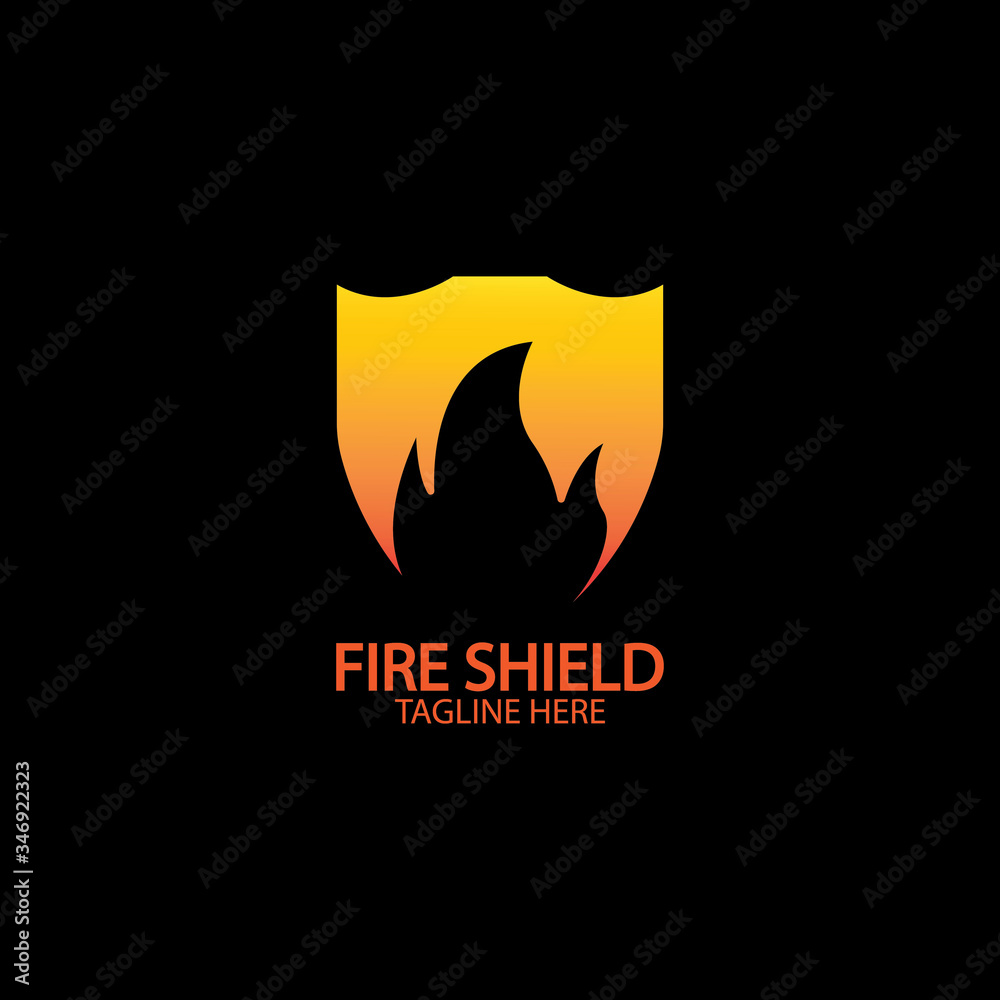 Fire shield logo design element. Fire warning sign shield. Fire flame vector illustration Fire shield logo design element. Fire warning sign shield. Fire flame vector illustration
