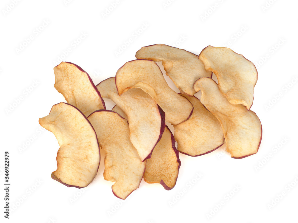 dried apples, apple chips on white background dried apples, apple chips on white background