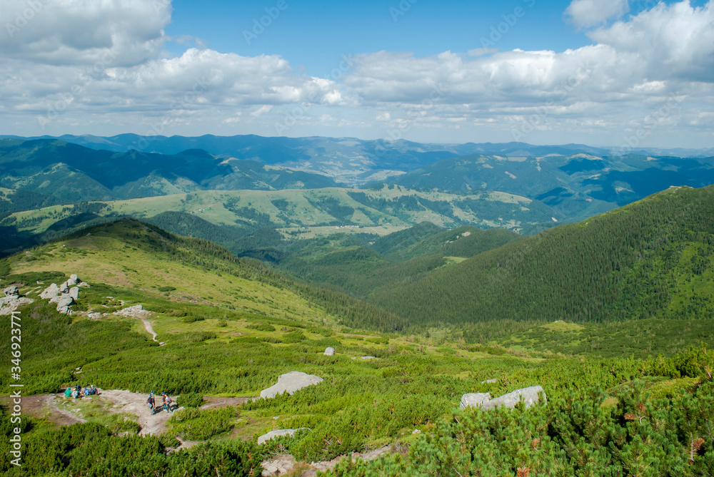 View of the valley in the Carpathians in summer