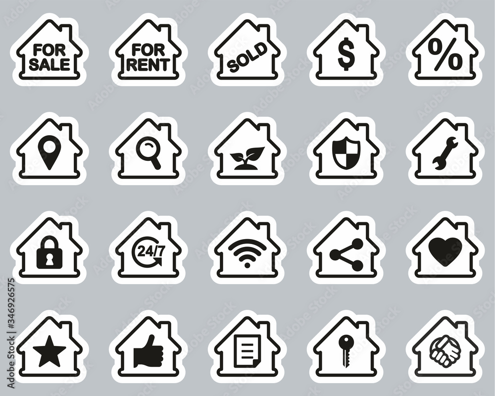 Real Estate Icons Black & White Sticker Set Big