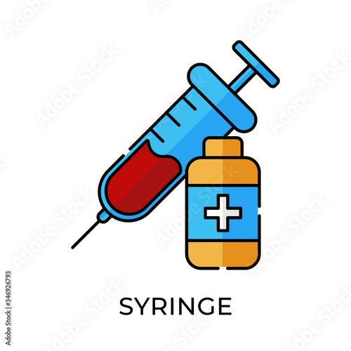 Syringe icon vector illustration. Medical Syringe vector icon template. Syringe icon design isolated on white background. Syringe vector icon flat design for website, logo, sign, symbol, app, UI.