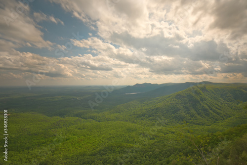 A view from the top of Caesar's Head mountain on a cloudy day in Greenville county, South Carolina.