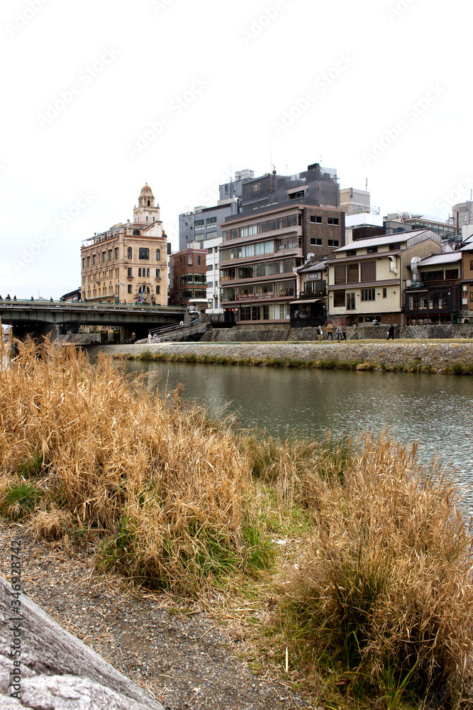 View of the bridge from the kyoto river