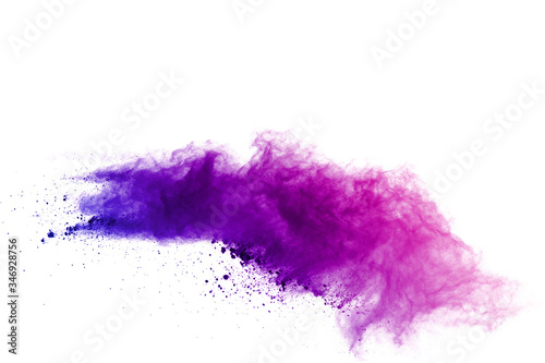 Explosion of colored powder on white background.