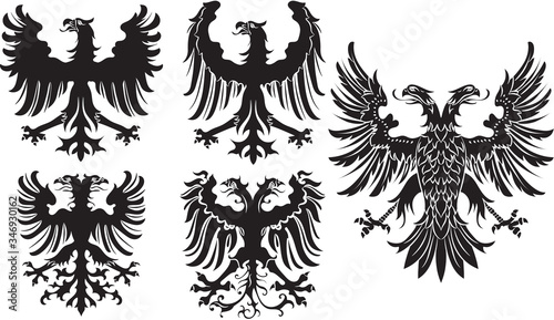 Set of heraldic black eagles. Vector illustration