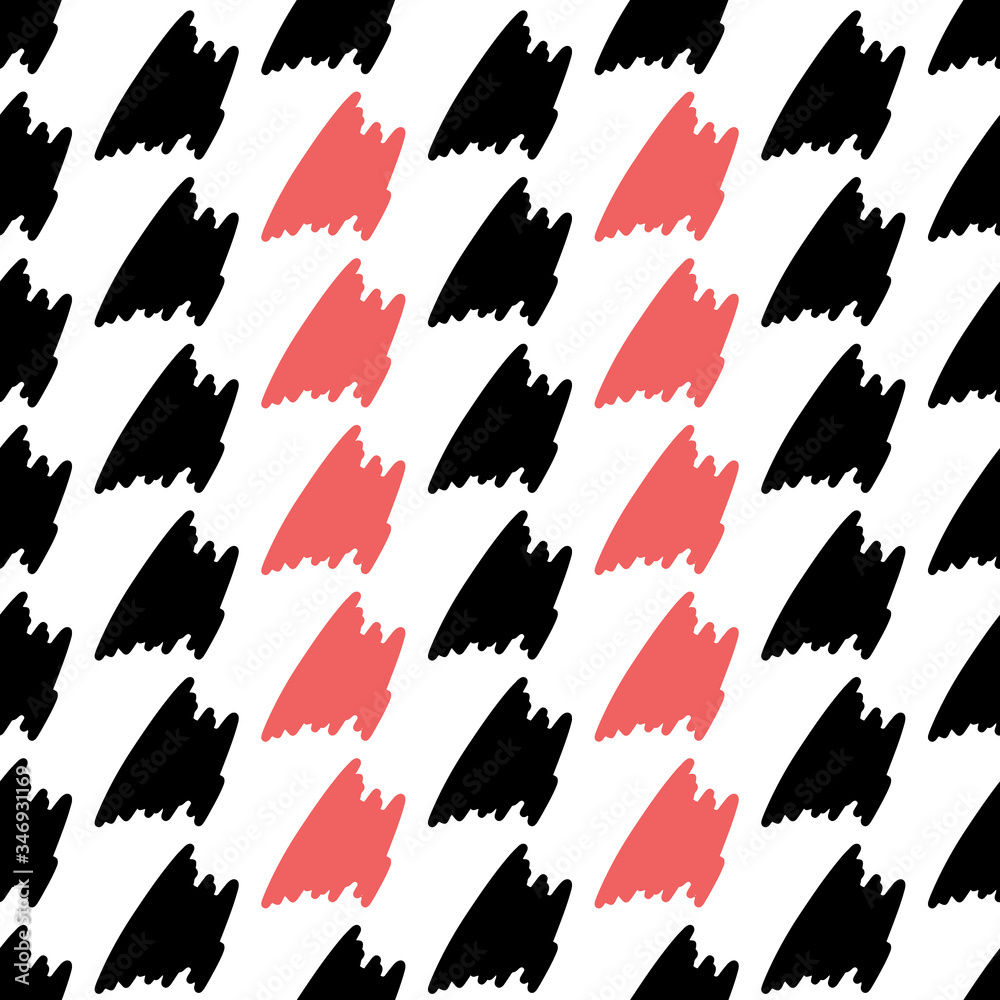 Abstract vector seamless pattern with black and pink spots on white background. Abstract vector seamless pattern with black and pink spots on white background.