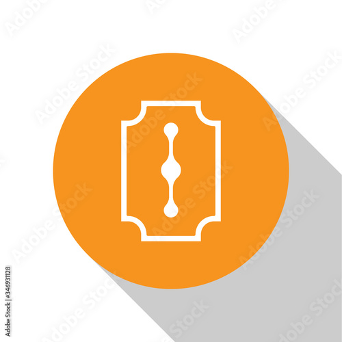 White Blade razor icon isolated on white background. Orange circle button. Vector Illustration