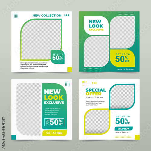 Set of Editable square banner template. nature background color with stripe line shape. Suitable for social media post, feed instagram and web internet ads. Vector illustration with photo college.