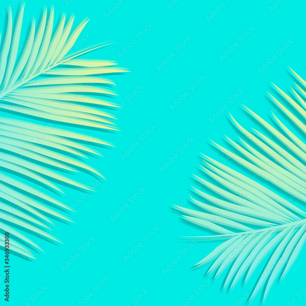 Flat lay palm leaves with blank copy space. Seasonal summer concept for background.	