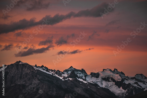 sunset over the snow mountains patagonia