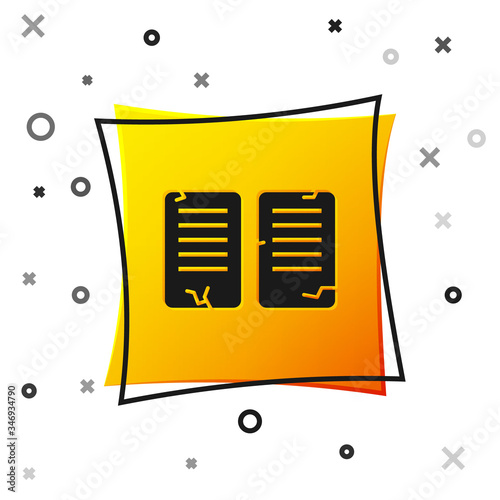 Black The commandments icon isolated on white background. Gods law concept. Yellow square button. Vector Illustration