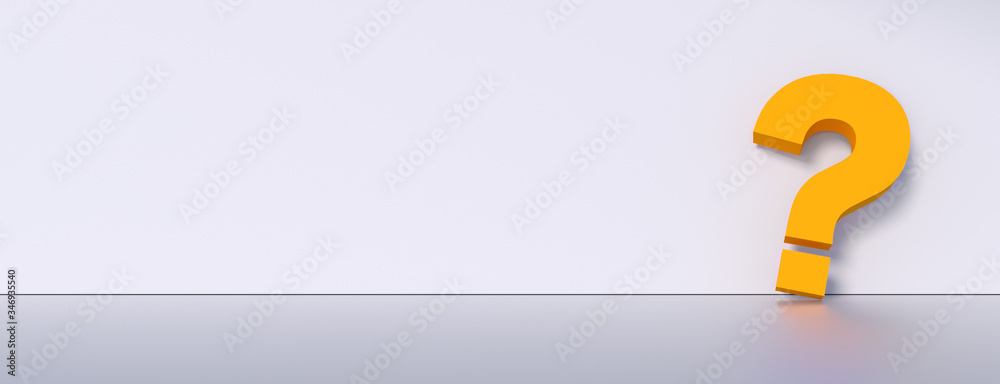 question mark in front of a white wall background. realtor concept - 3D Rendering. question mark in front of a white wall background. realtor concept - 3D Rendering.