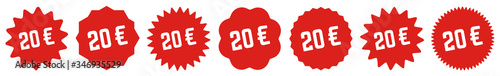 20 Price Tag Red | 20 Euro | Special Offer Icon | Sale Sticker | Deal Label | Variations