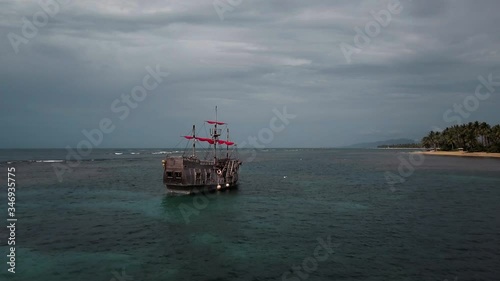 Drone shot of a Pirate boat in the Caribbean Sea