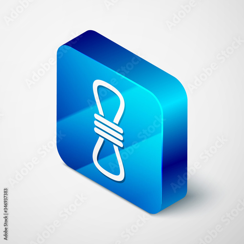 Isometric Climber rope icon isolated on grey background. Extreme sport. Sport equipment. Blue square button. Vector Illustration