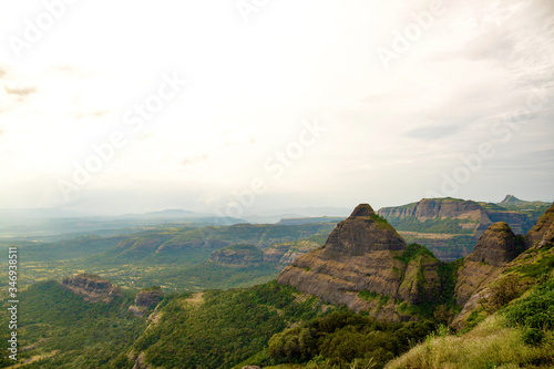 hils and view of pavna lake from lohagarh fort in lonavla maharashtra