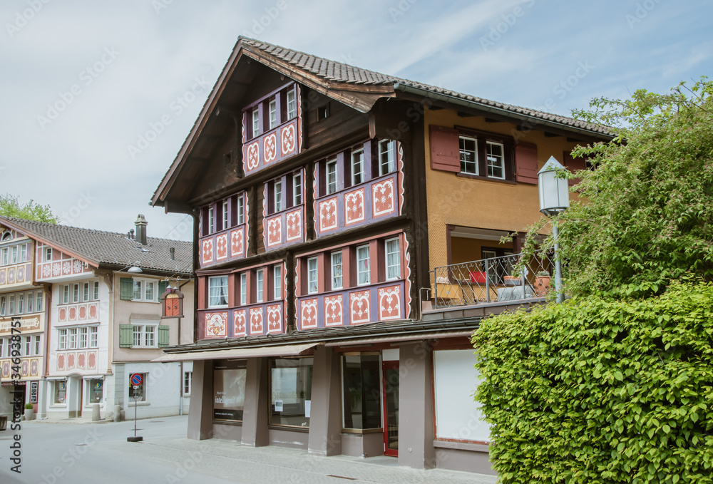 Closed stores and empty streets in the famous Appenzell. Taken in Appenzell/Switzerland, May 6. 2020 Closed stores and empty streets in the famous Appenzell. Taken in Appenzell/Switzerland, May 6. 2020