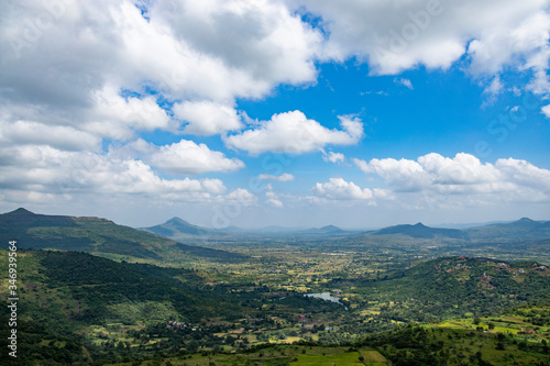 hils and view of pavna lake from lohagarh fort in lonavla maharashtra photo