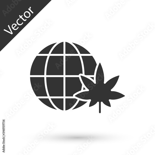 Grey Legalize marijuana or cannabis globe symbol icon isolated on white background. Hemp symbol.  Vector Illustration