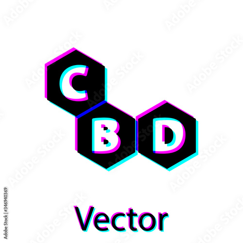 Black Cannabis molecule icon isolated on white background. Cannabidiol molecular structures, THC and CBD formula. Marijuana sign.  Vector Illustration
