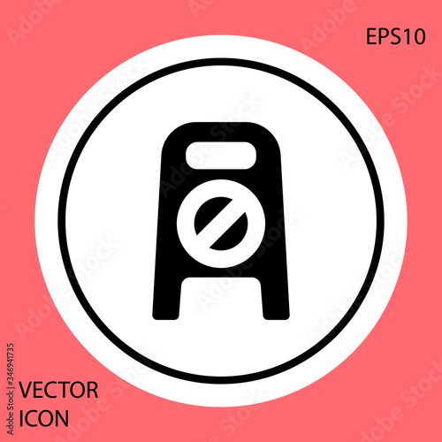 Black Wet floor and cleaning in progress icon isolated on red background. Cleaning service concept. White circle button. Vector Illustration