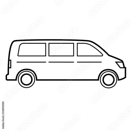 Auto, T4, car, bus. Delivery icon. Travel, a trip, tourism. Vector isolated outline black illustration on white background