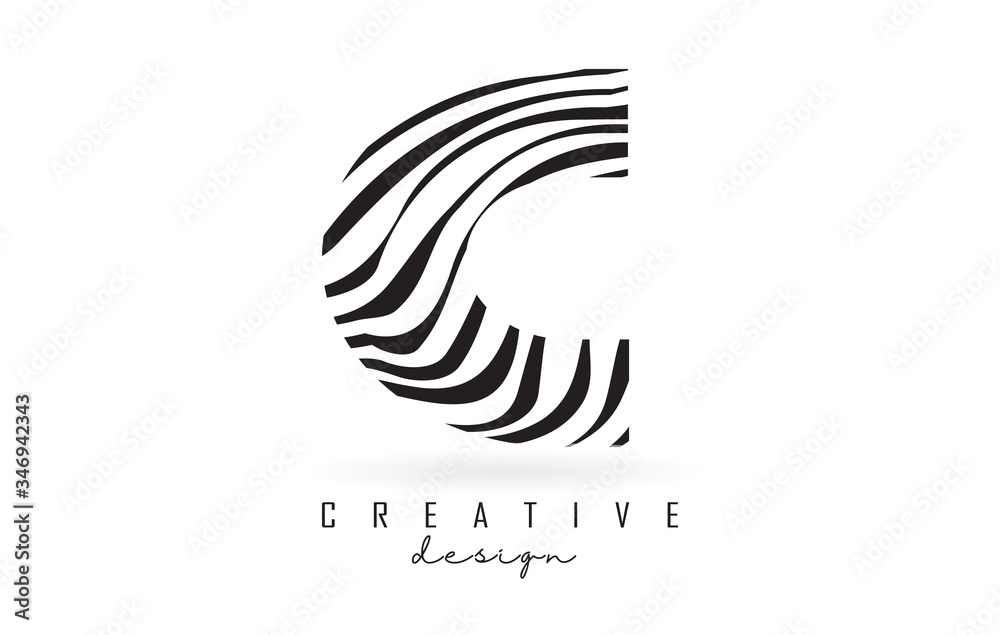 Black and White Zebra C Letter Logo Design.