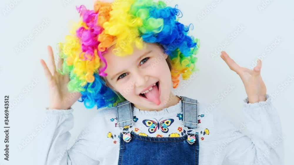 School child in colorful wig School child in colorful wig