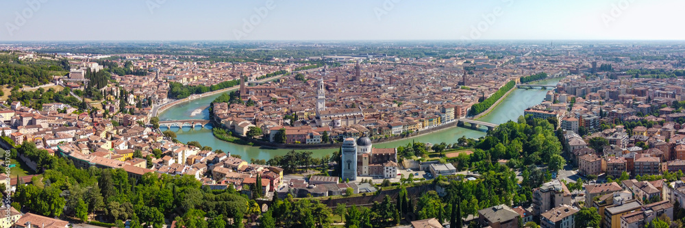panoramic view of the city Verona from drone, Veneto, italy