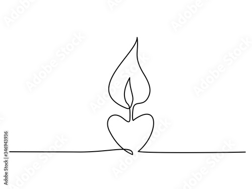 Burning fire candle continuous one line drawing
