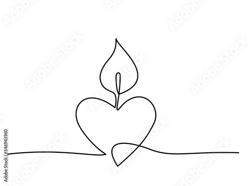 Burning fire candle continuous one line drawing