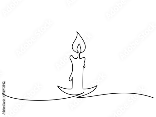 Burning fire candle continuous one line drawing