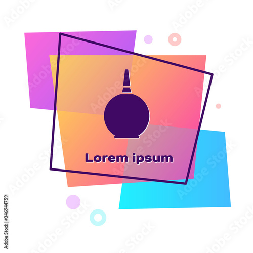 Purple Enema icon isolated on white background. Enema with a plastic tip. Medical pear. Color rectangle button. Vector Illustration