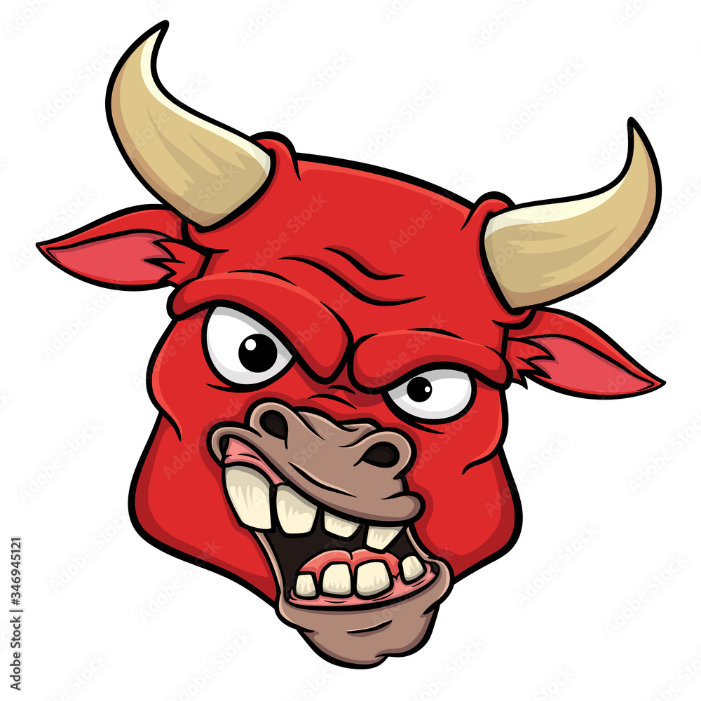 cartoon angry bull head .isolated on white background.vector stock illustration