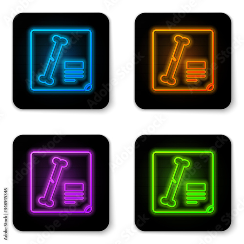 Glowing neon X-ray shots icon isolated on white background. Black square button. Vector Illustration
