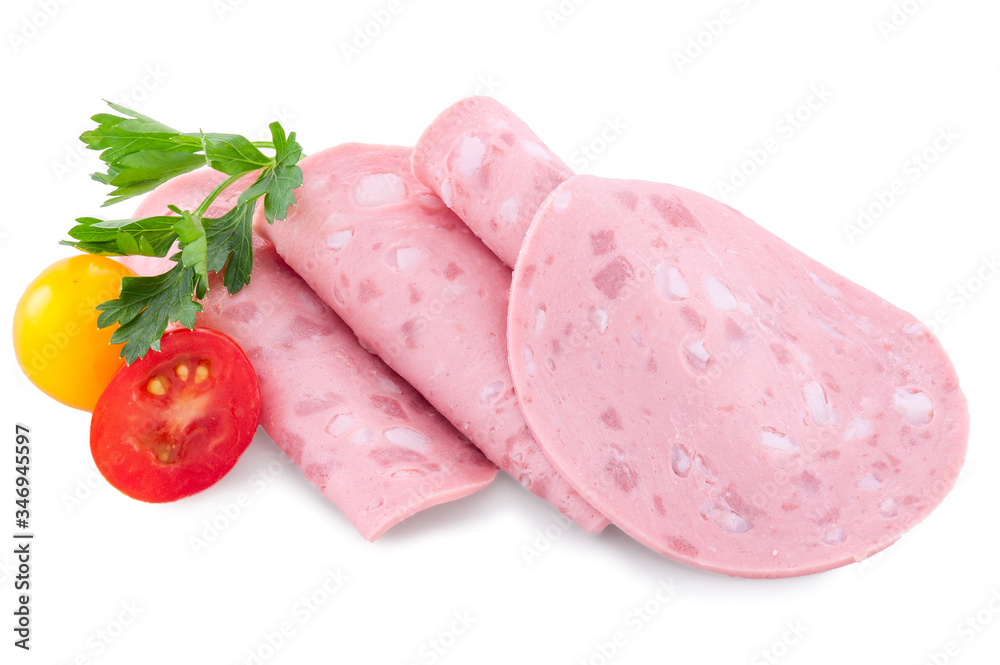 Fresh Cooked Ham - boiled sausage slice isolated Fresh Cooked Ham - boiled sausage slice isolated