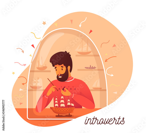 Vector cute illustration of introvert man