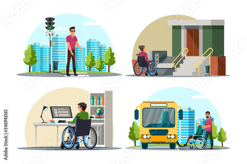 Vector Illustration disabilities people scene set