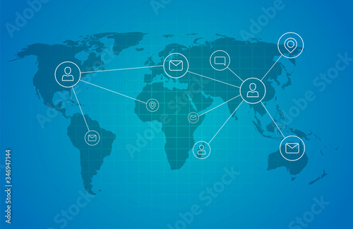 Worldwide social media network, internet communications and traveling concept