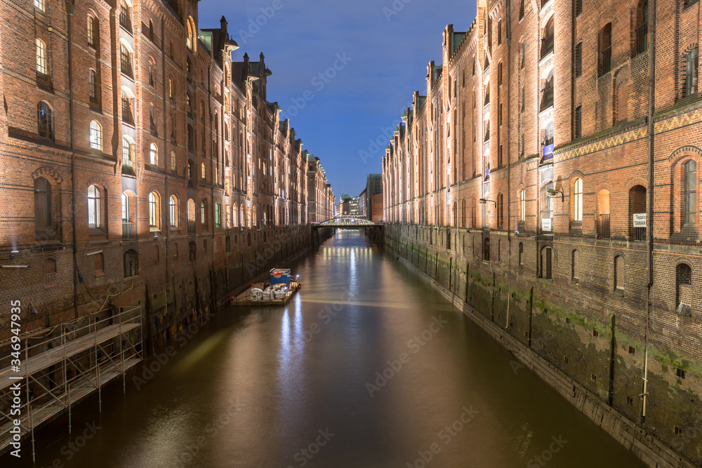 stunning night shot of speicherstadt hamburg harbor blue hour