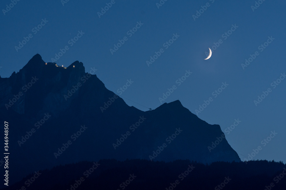 astonishing moon shot silhouette of mount pilatus view from horw