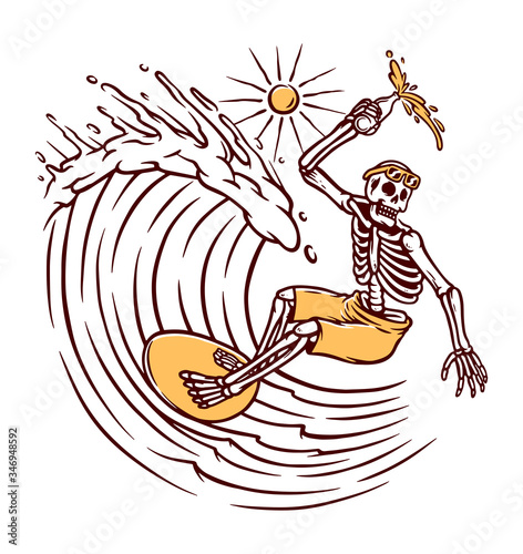 surfing skull illustration