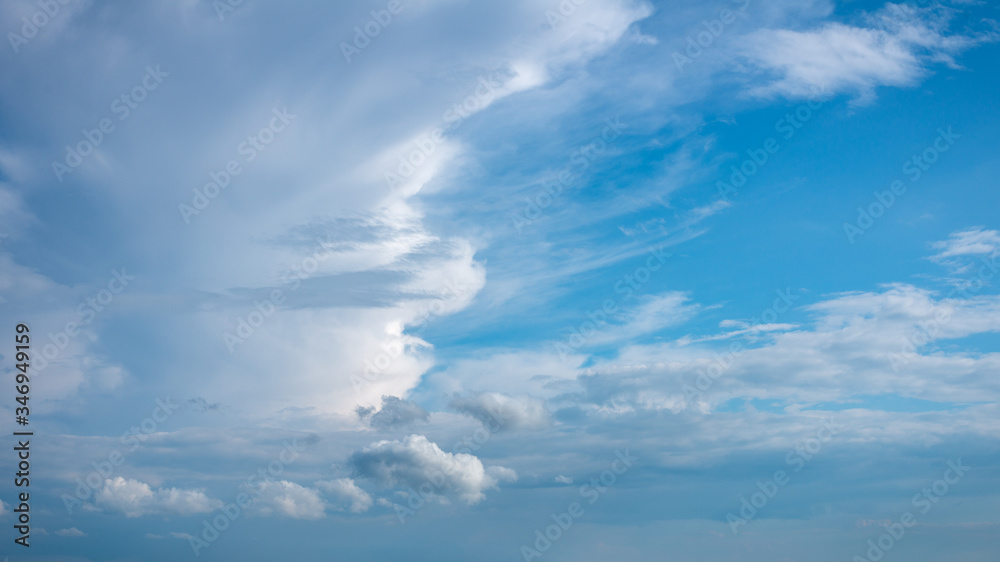 Bright blue sky with cumulus clouds beautiful landscape