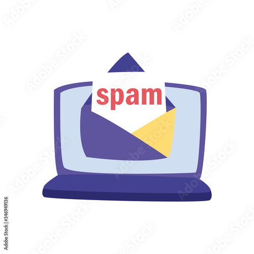 Laptop with spam envelope flat style icon vector design