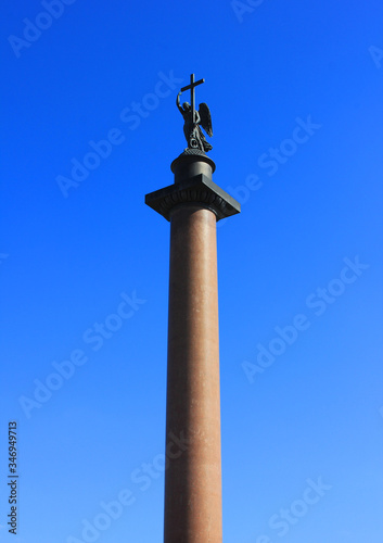 The Alexander Column (Alexandrian Column) in Saint Petersburg, Russia. Historic monument and focal point of Palace Square. Raised after the Russian victory in the war with Napoleon's France photo