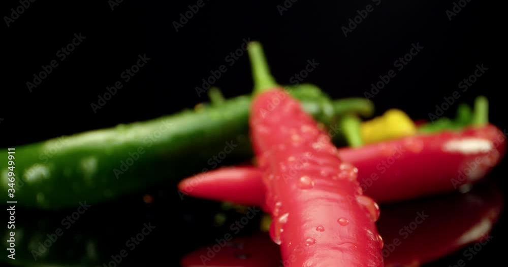 Spicy pepper red yellow green fresh chilli paprika food 4k hq super macro close-up Spicy pepper red yellow green fresh chilli paprika food 4k hq super macro close-up