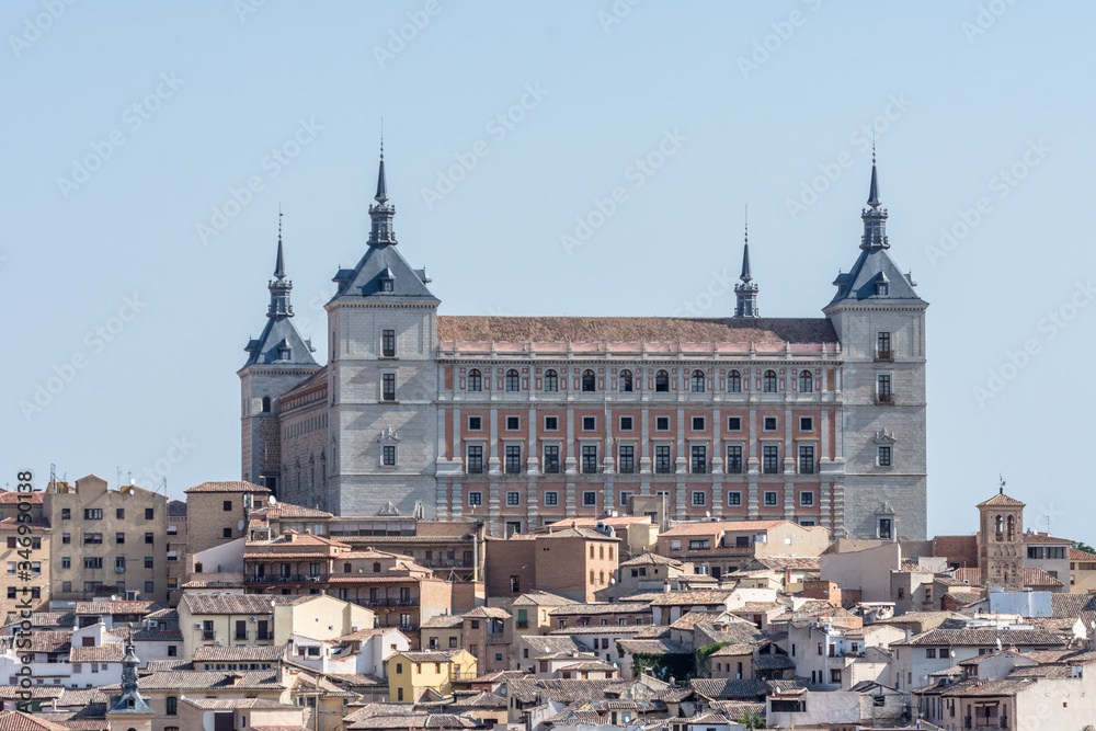 panoramic view on toledo medieval city with castle