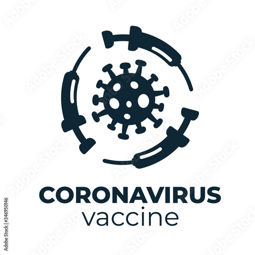 Coronavirus 2019-nCoV vaccine or cure concept about the time when Covid-19 disease is defeated, medical victory over the corona virus and quarantine end. Black monochrome silhouette.