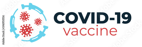 Coronavirus 2019-nCoV vaccine or cure logo concept about the time when Covid-19 disease is defeated, medical victory over the corona virus and quarantine end. Flat vector illustration for header.