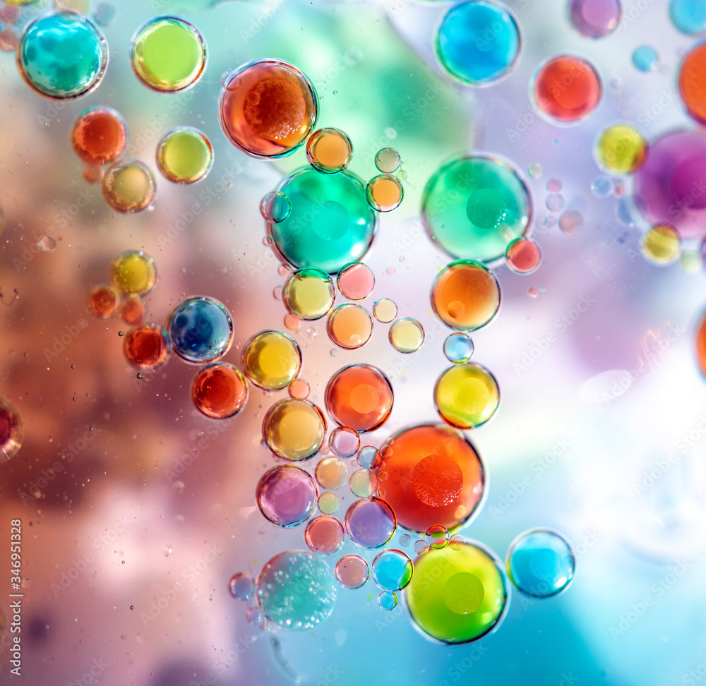 Planet Looking Bubbles of Coloured Water on Oil Fantasy Background Planet Looking Bubbles of Coloured Water on Oil Fantasy Background